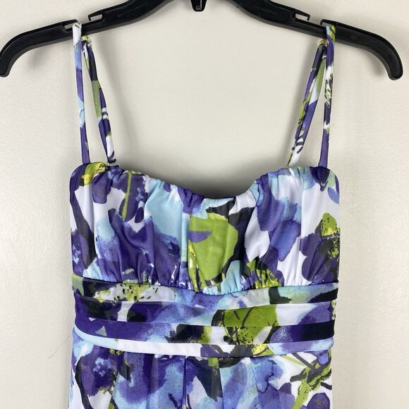 Y2K Floral Babydoll Dress M Fairy Stretch Blue Straps Short Milkmaid - Picture 2 of 8